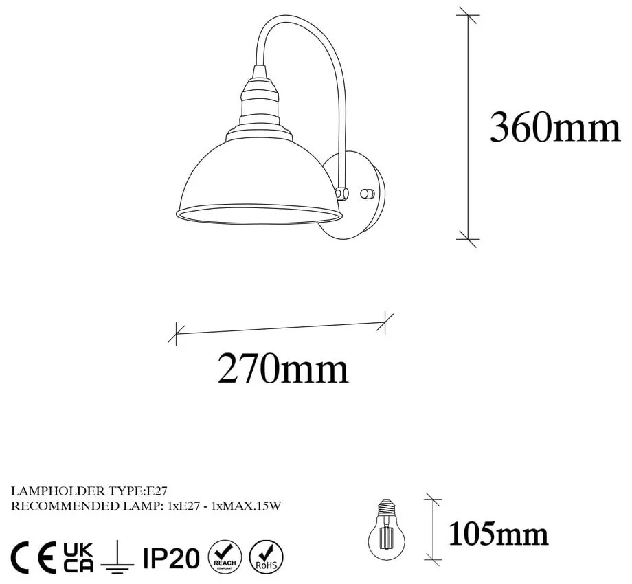 Черна стенна лампа ø 21 cm Varzan – Opviq lights