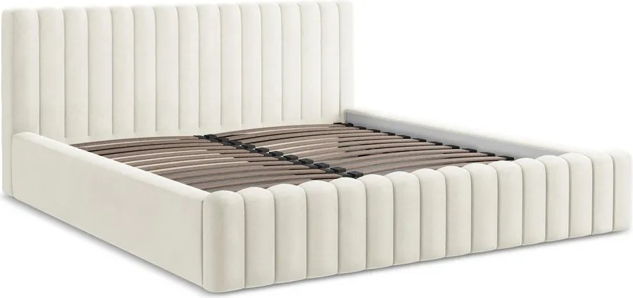 Кремаво двойно легло 160x200 cm тапицирано с място за съхранение с включена подматрачна рамка Lemi – Makamii