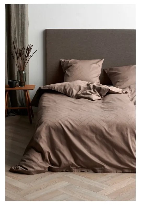 Единично спално бельо в кафяво-сив цвят от дамаск 140x200 cm Tiles – Södahl