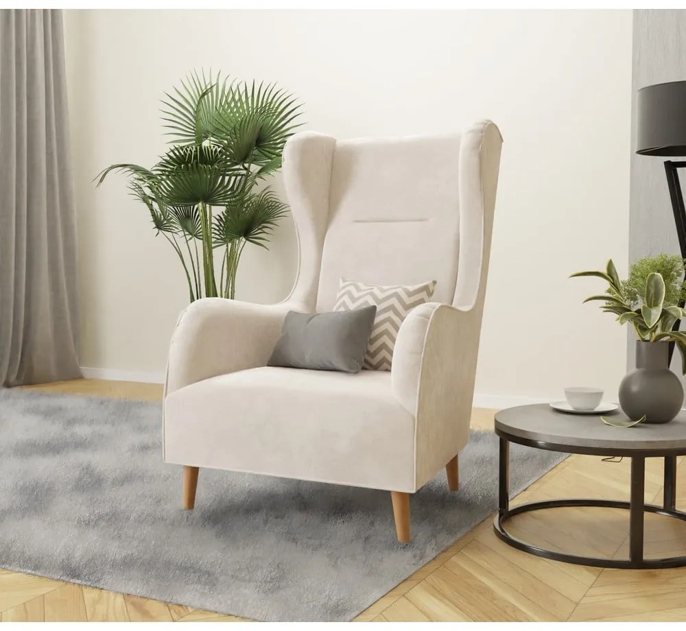 Кремаво кадифено кресло Carole - Ropez