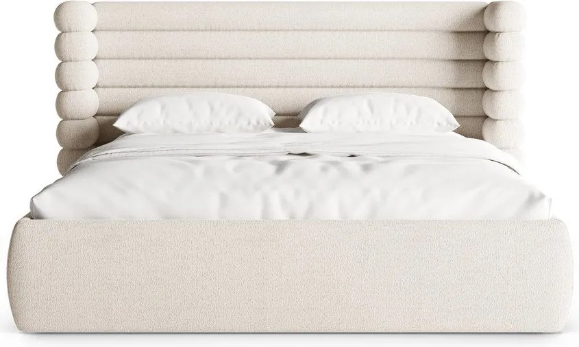 Бежово двойно легло 200x200 cm тапицирано с място за съхранение с включена подматрачна рамка Mount – Micadoni