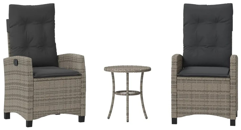 365227 vidaXL Бистро комплект с възглавници 3 части сив полиратан