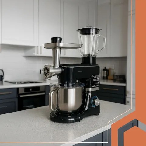 Кухненски робот 2300W с подгряваща купа 6,2 л, блендер 1,5 л и месомелачка, мощен кухненски уред с 6 скорости, сензорен дисплей и таймер