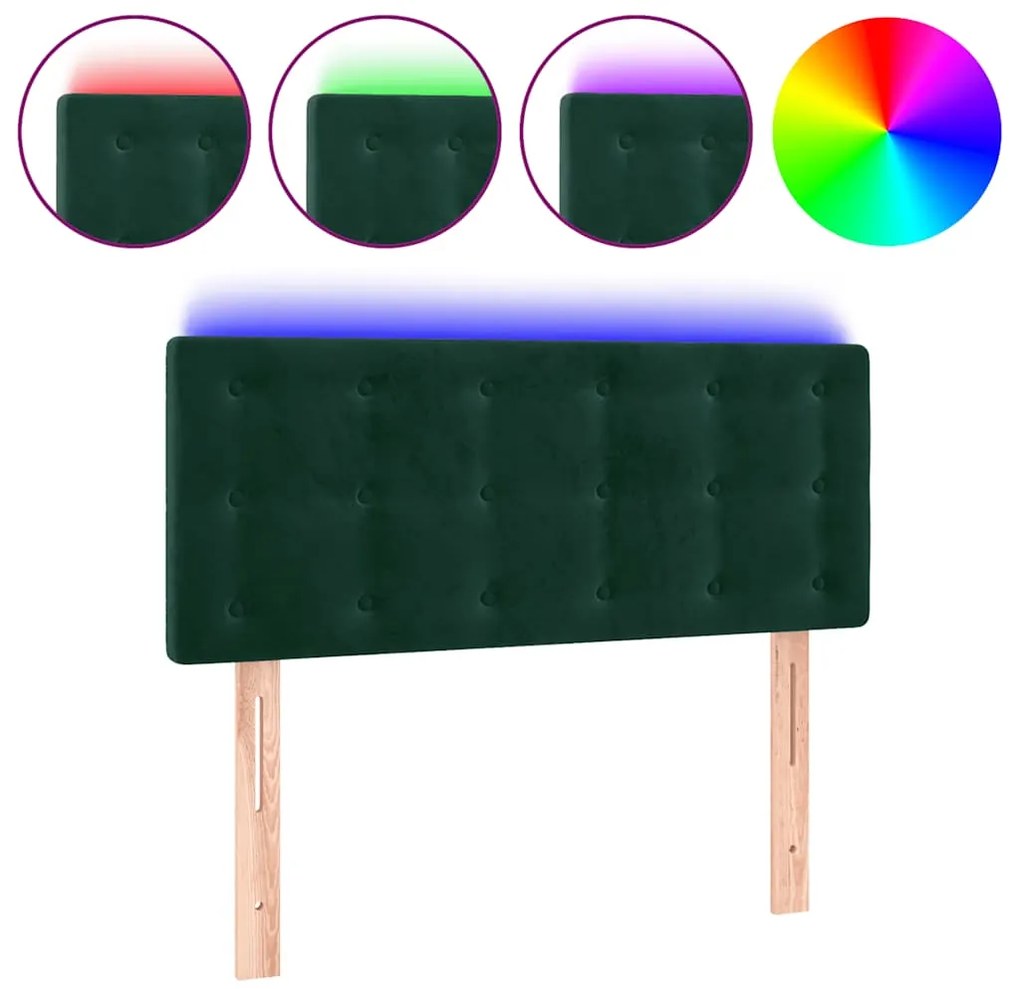 3122091 vidaXL LED горна табла за легло, тъмнозелена, 100x5x78/88 см, кадифе