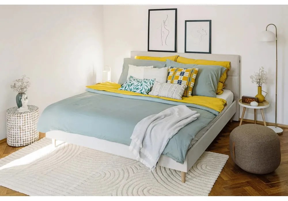 Бежово тапицирано двойно легло с решетка 160x200 cm Elyna - Bobochic Paris