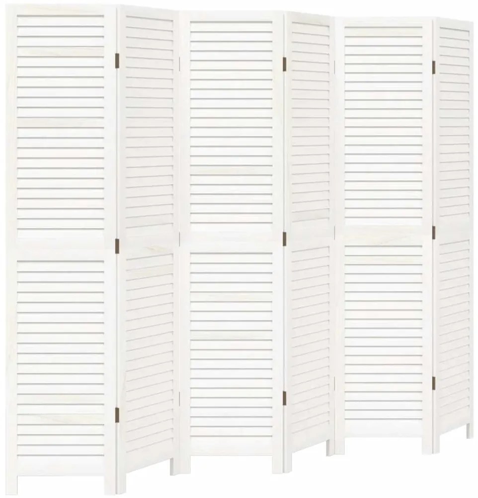 358842 vidaXL Разделител за стая, 6 панела, бял, дърво пауловния масив