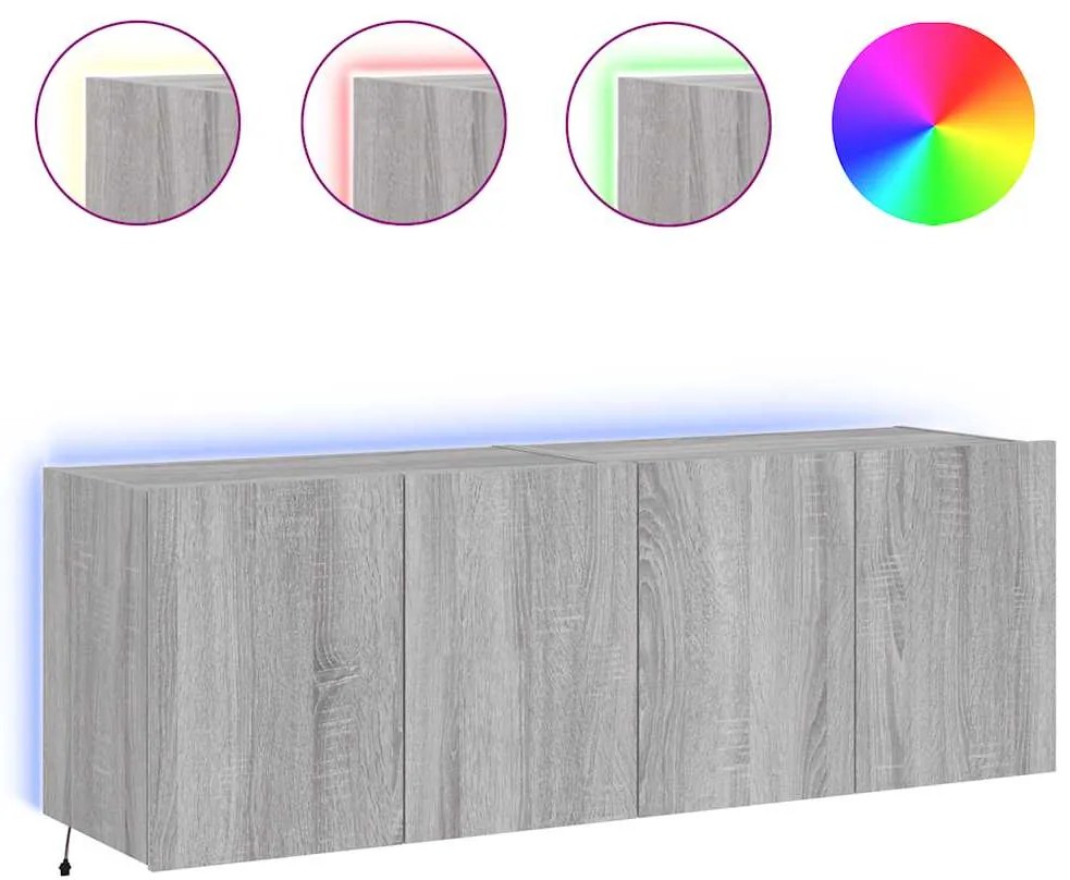 837313 vidaXL Стенни ТВ шкафове с LED лампи, 2 бр, сив сонома, 60x35x41 см