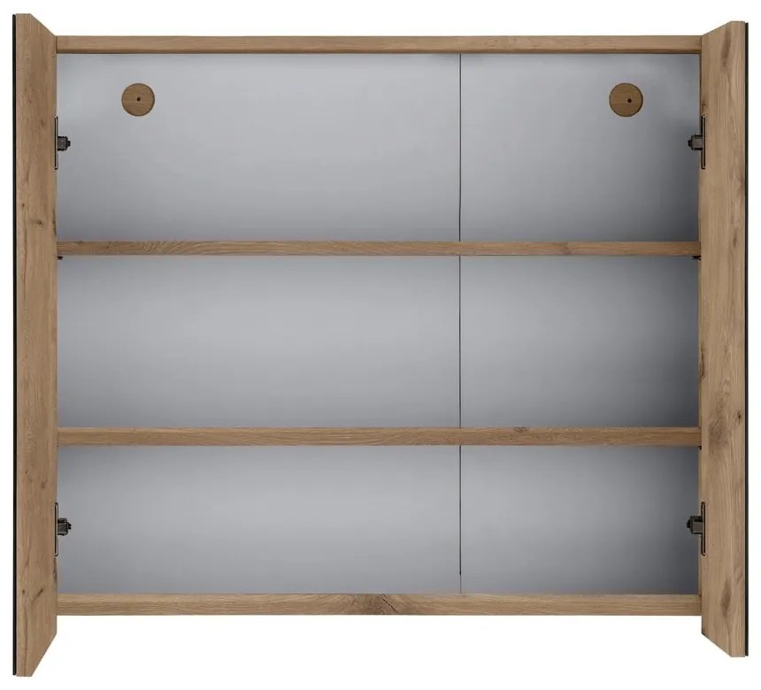 Стенен шкаф за баня с огледало от декор от дъб в естествен цвят 80x70 cm Wisla – Støraa