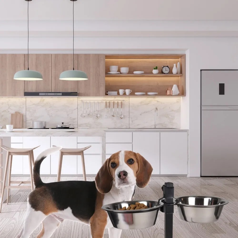 Комплект купички с основа за куче от неръждаема стомана – Love Story