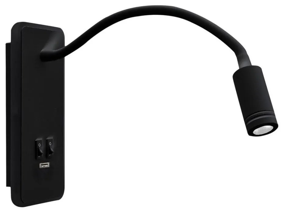 LED гъвкава стенна лампа с USB BASE 1xLED/8W+1xLED/2W/230V черна