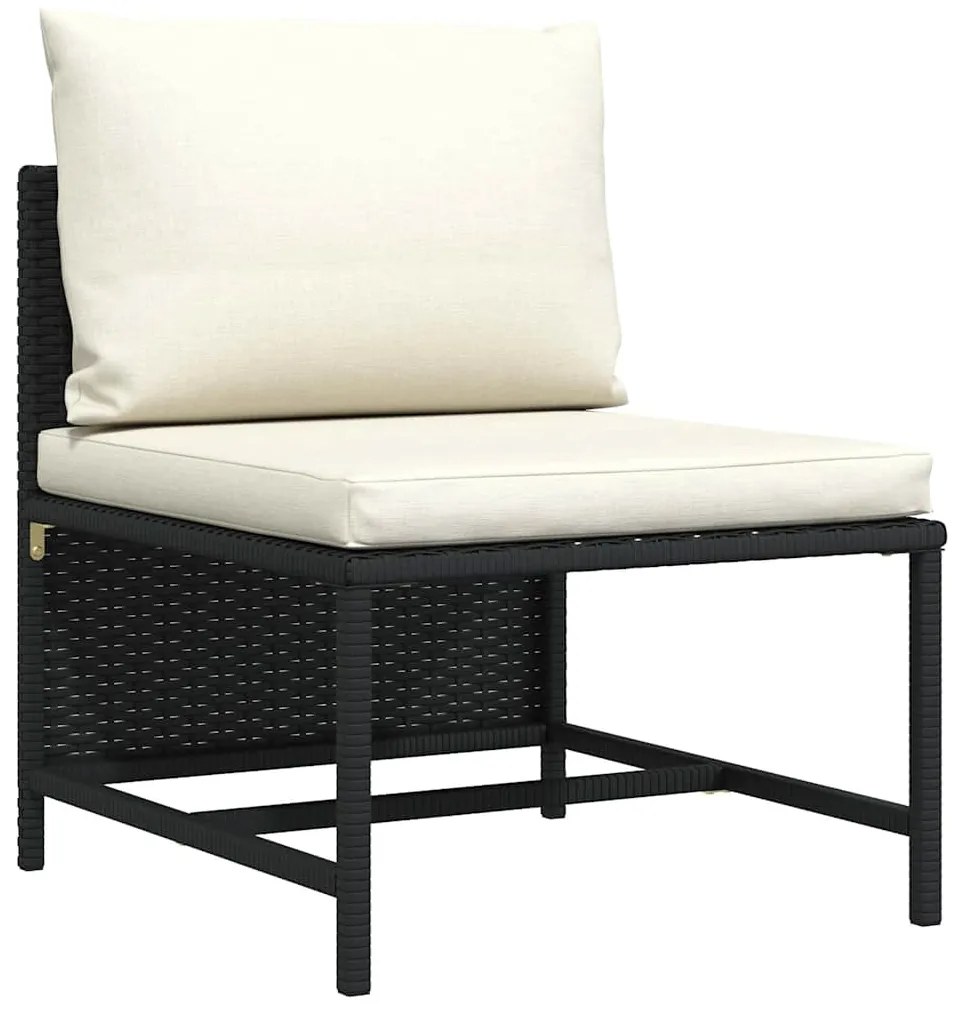 313508 vidaXL Модулен среден диван с възглавници, черен полиратан