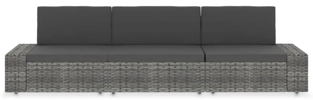 49526 vidaXL Триместен модулен диван, полиратан, сив