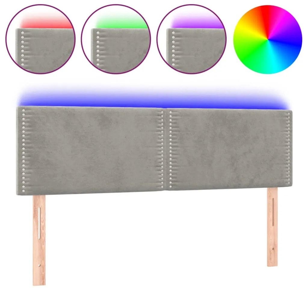 3121520 vidaXL LED горна табла за легло, светлосива, 144x5x78/88 см, кадифе