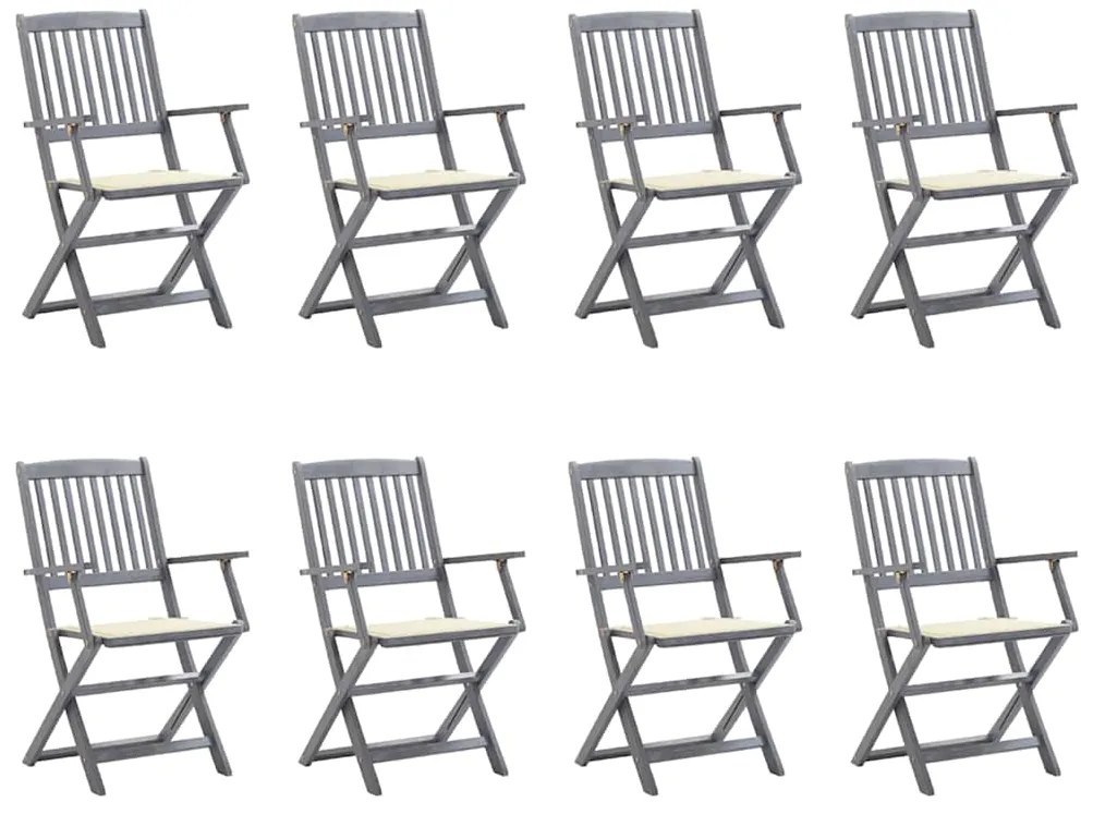 3078264 vidaXL Сгъваеми градински столове, 8 бр, с възглавници, акация масив