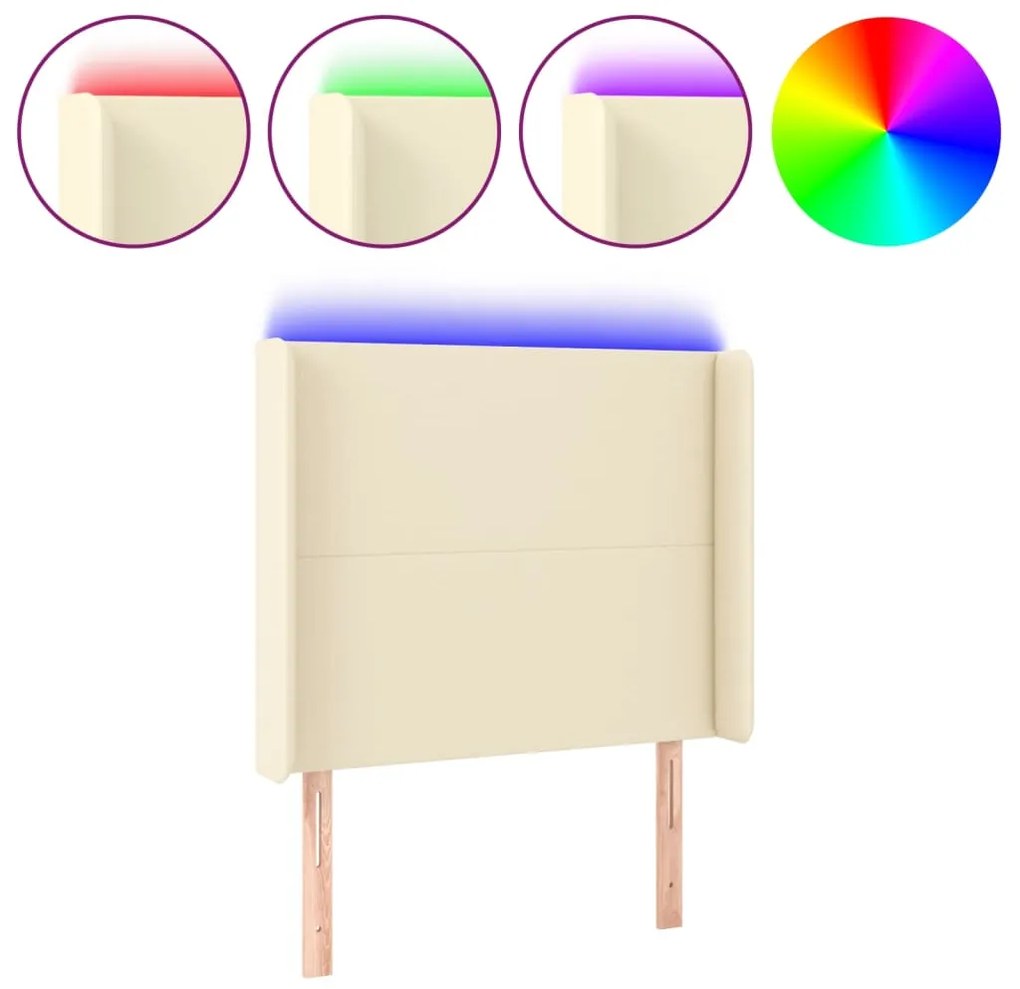 3123848 vidaXL LED горна табла за легло, кремава, 93x16x118/128 см
