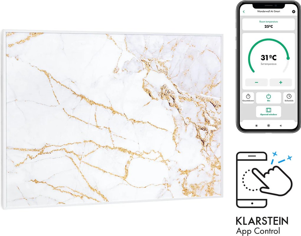 Klarstein Wonderwall Air Art Smart, инфрачервен нагревател, 80 х 60 см, 500 W, мрамор