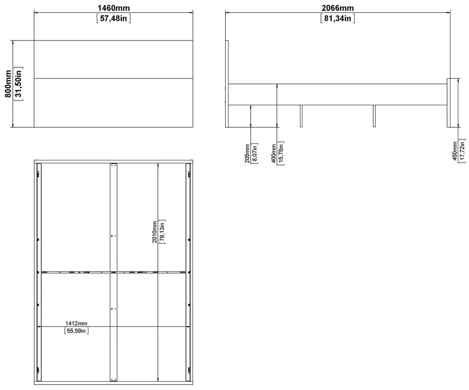 Бяло двойно легло 140x200 cm ПДЧ без ламелно дъно Naia – Tvilum