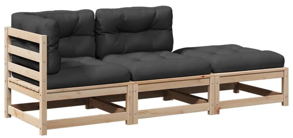 3295830 vidaXL Градински комплект диван с възглавници, 3 части, масив бор