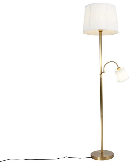 Класическа подова лампа бронз плат абажур бял с лампа за четене - Retro