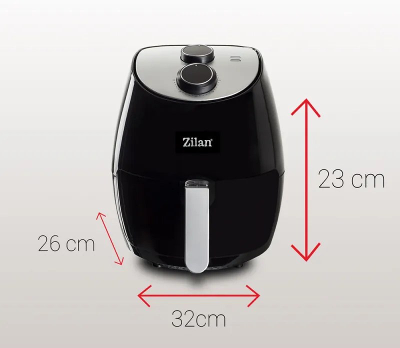 Фритюрник с горещ въздух Zilan ZLN-3598, 1350W, 2.6 литра, 80°C~200°C, Таймер, Черен