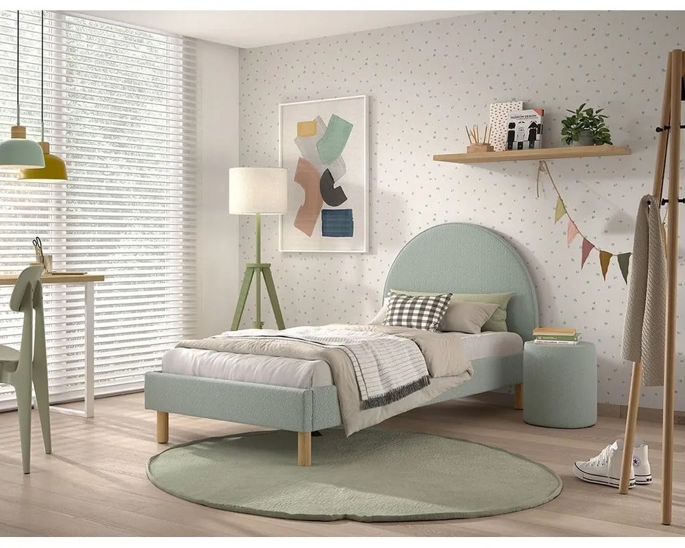 Зелено тапицирано единично легло с решетка 90x200 cm MOON - Vipack