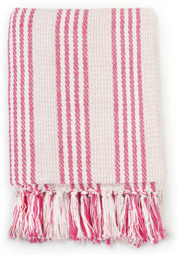 245326 vidaXL Декоративно одеяло, памук, ивици, 220x250 см, розово и бяло