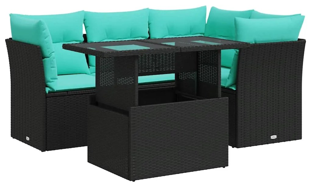 3326148 vidaXL Градински комплект с възглавници, 5 части, черен полиратан