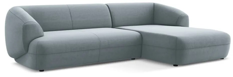 Светлосин кадифен ъглов диван (десен ъгъл) Moana – Makamii