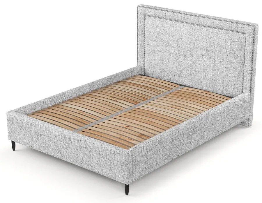 Светлосиво тапицирано двойно легло с място за съхранение с включена подматрачна рамка 180x200 cm Baleine – Maison de Rêve