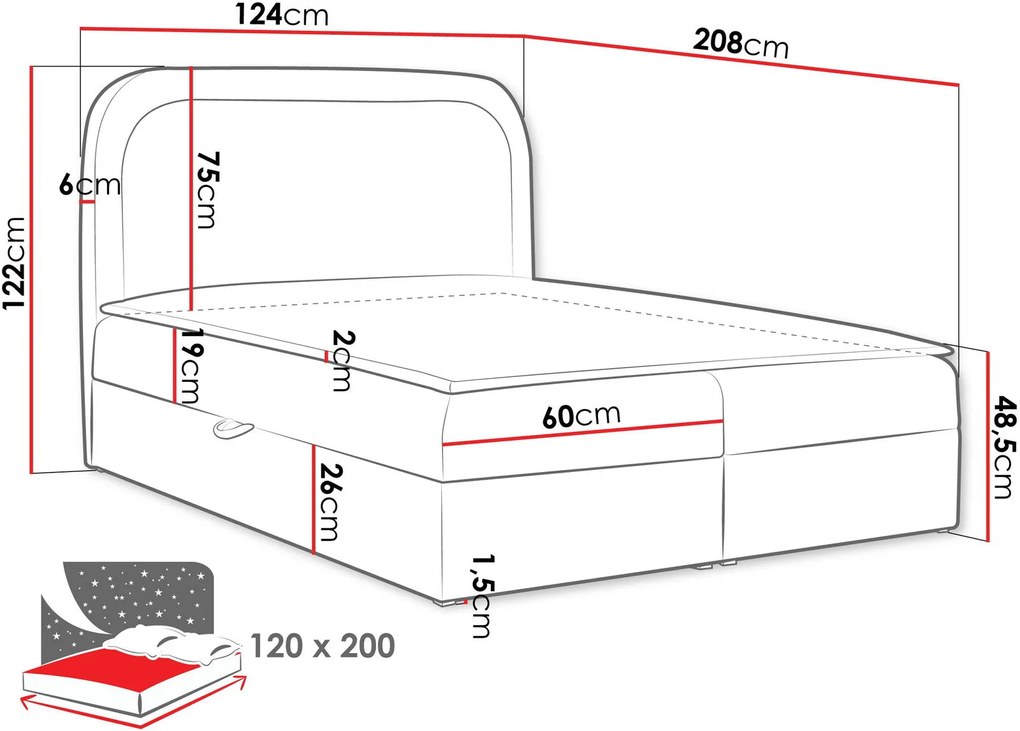 Тапицирано легло Bonito-Антрацит-120 x 200