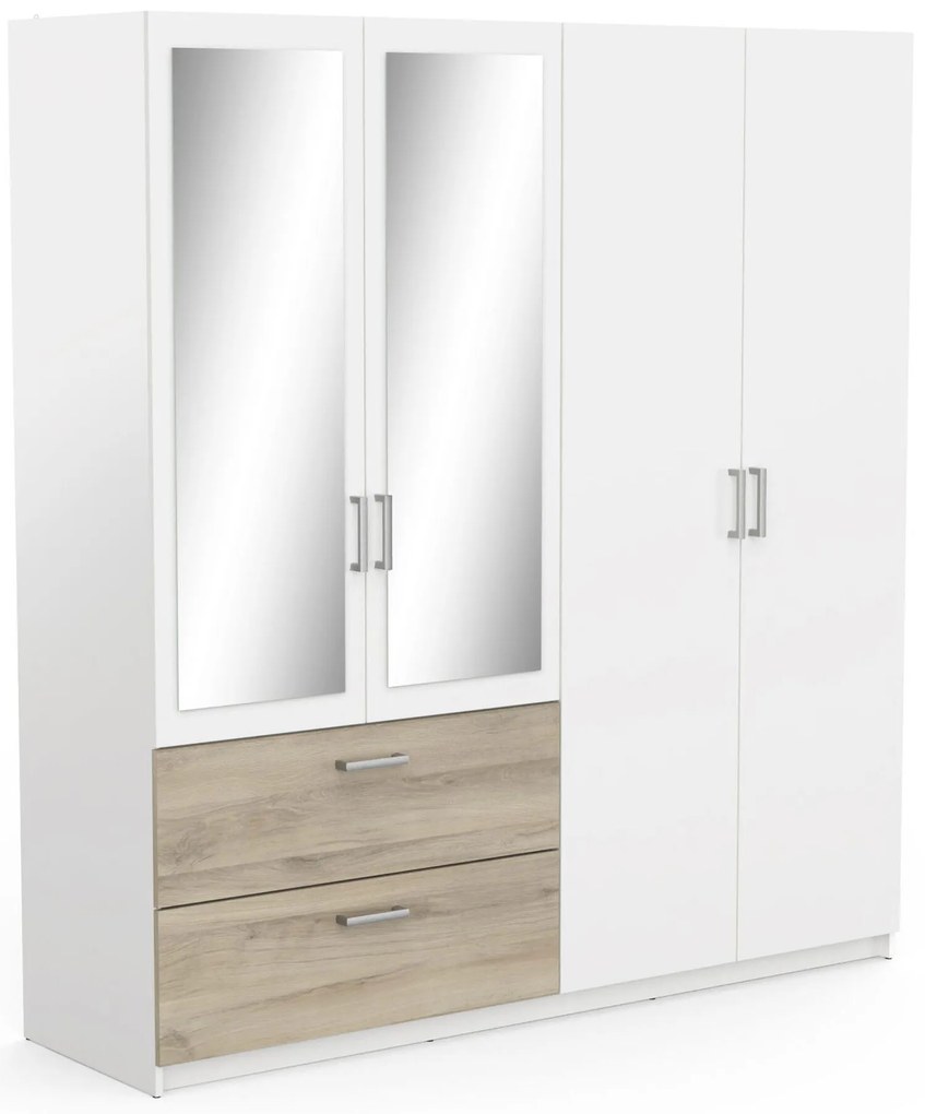 Гардероб Coben Четирикрилен-дъб - бял