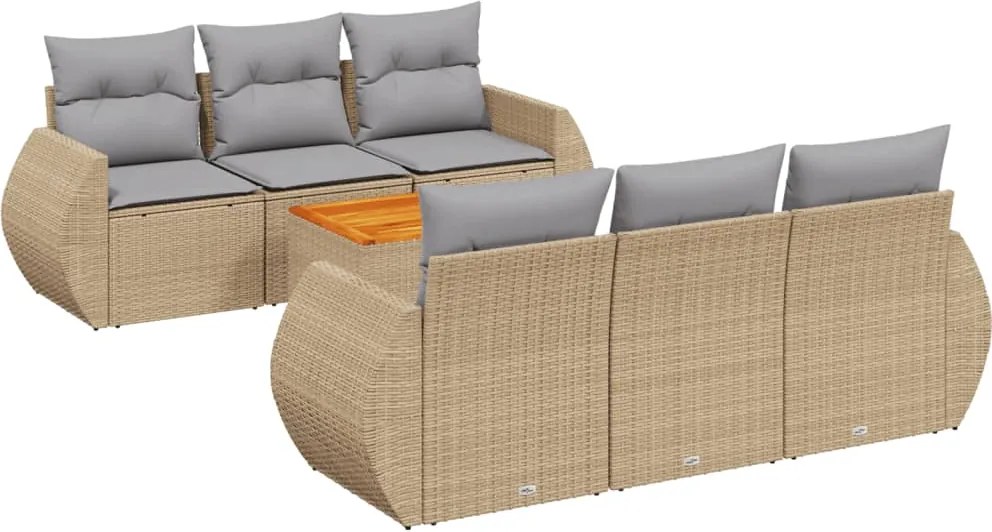 3257228 vidaXL Градински диван с възглавници, 7 части, бежов полиратан