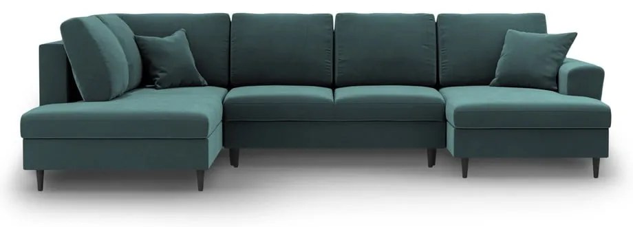 Кадифен разтегателен ъглов диван с място за съхранение в петролен цвят (ляв ъгъл/U форма) Kyoto – Cosmopolitan Design