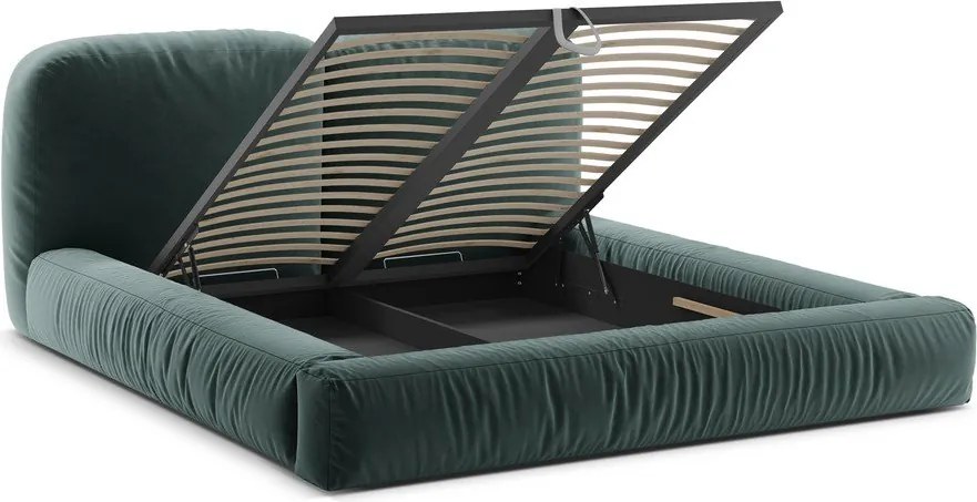 Двойно легло 200x200 cm тапицирано с място за съхранение с включена подматрачна рамка в петролен цвят Martina – Micadoni