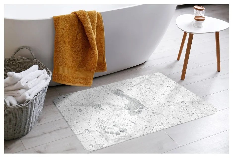Бяло-сив килим за баня от диатомична глина 50x70 cm Aqua – douceur d'intérieur