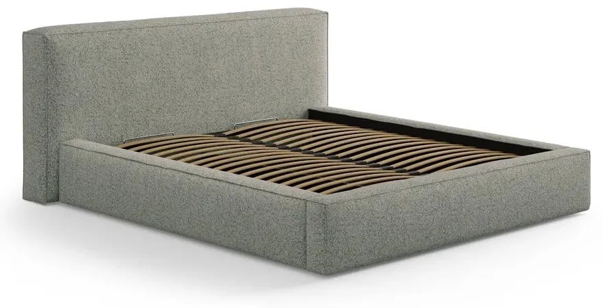 Зелено двойно легло 160x200 cm тапицирано с място за съхранение с включена подматрачна рамка Simon Olivia – Micadoni