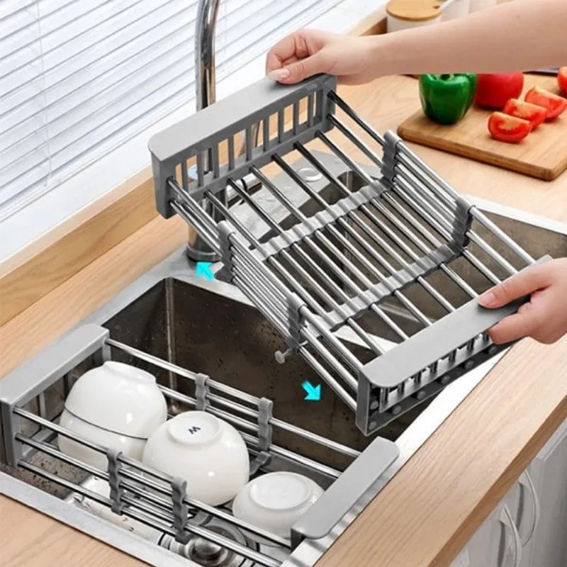 Разопакован: Регулируема стойка за съхранение и оттичане Sinkmate, Лесен монтаж, Компактна, До 10 кг, Сив/сребрист