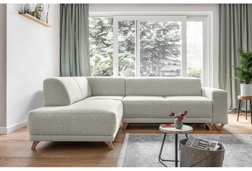 Бежов разтегателен/с място за съхранение ъглов диван (ляв ъгъл/L форма) Classy Sophie – Miuform