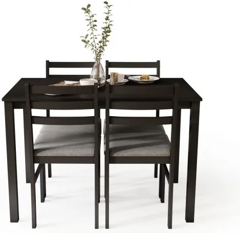 Комплект ТОРИНО маса + 4 стола Черно/Светло сиво (тъкан Савана 21) - ДЪРВЕН КОМПЛЕКТ ЗА КУХНЯ/ТРАПЕЗАРИЯ