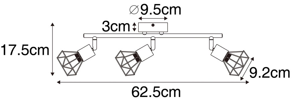 Прожектор черен с дърво, въртящ се и наклоняващ се 3-светлина - Mosh