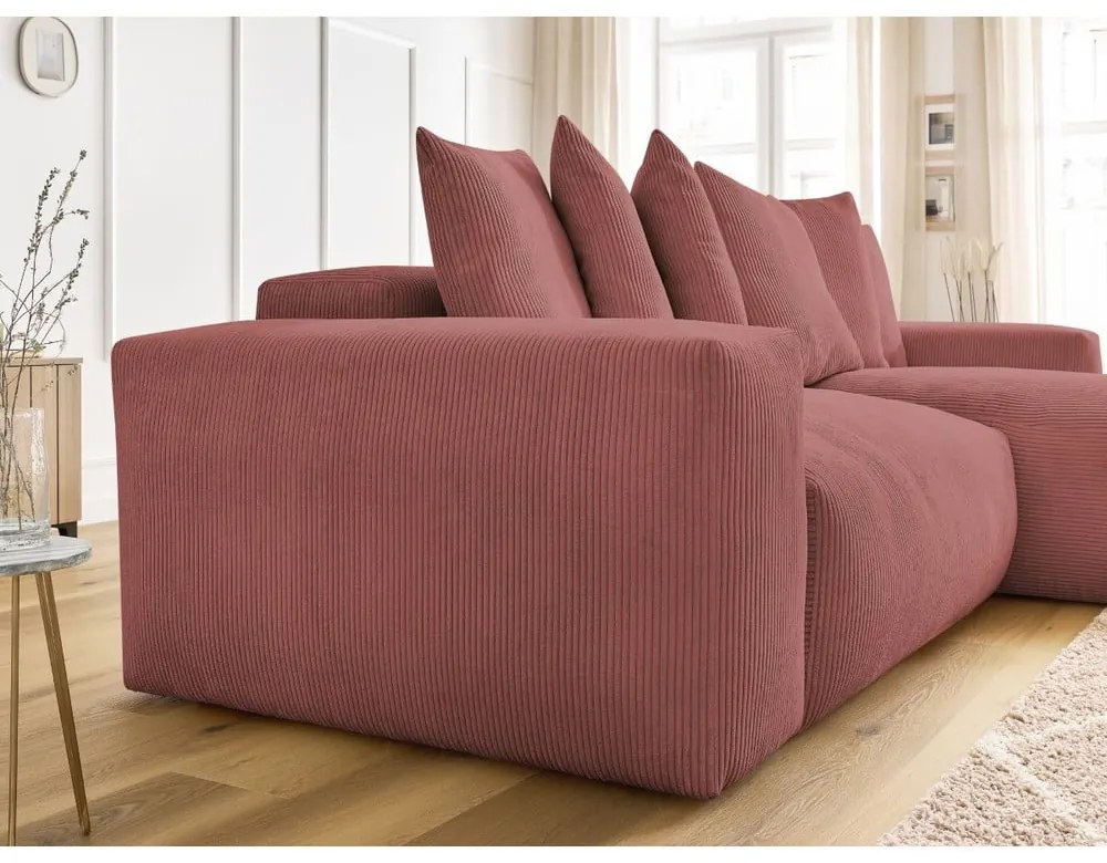 Розов сгъваем/с място за съхранение ъглов диван от рипсено кадифе Voltaire – Bobochic Paris