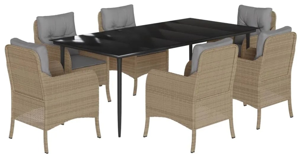 3211981 vidaXL Градински комплект с възглавници, 7 части, бежов полиратан