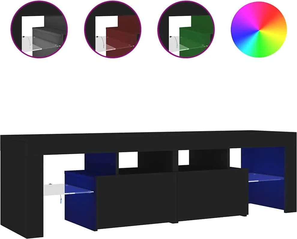 804365 vidaXL ТВ шкаф с LED осветление, черен, 140x36,5x40 см