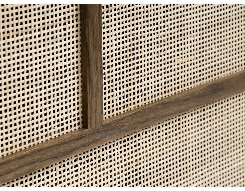 Тъмнокафяв нисък скрин от декор от дъб с плъзгащи се врати 180x80 cm Barrali – Unique Furniture