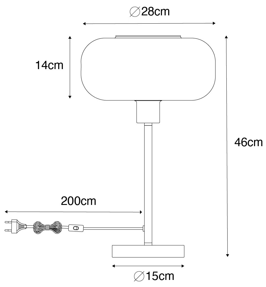 Арт Деко настолна лампа черна с димно стъкло - Bizle