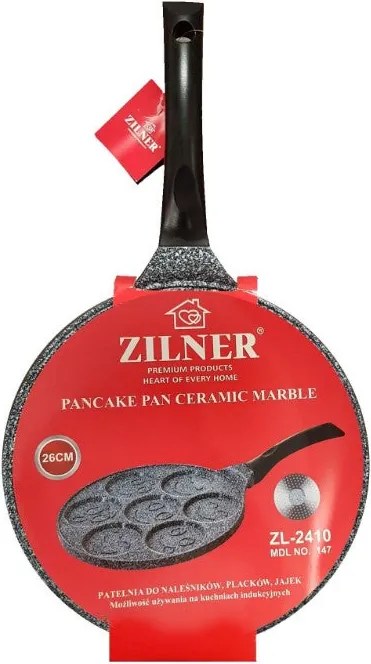 Тиган за палачинки с личица ZILNER ZL 2410, 26 см, 7 различни форми, Мраморно покритие, Черен
