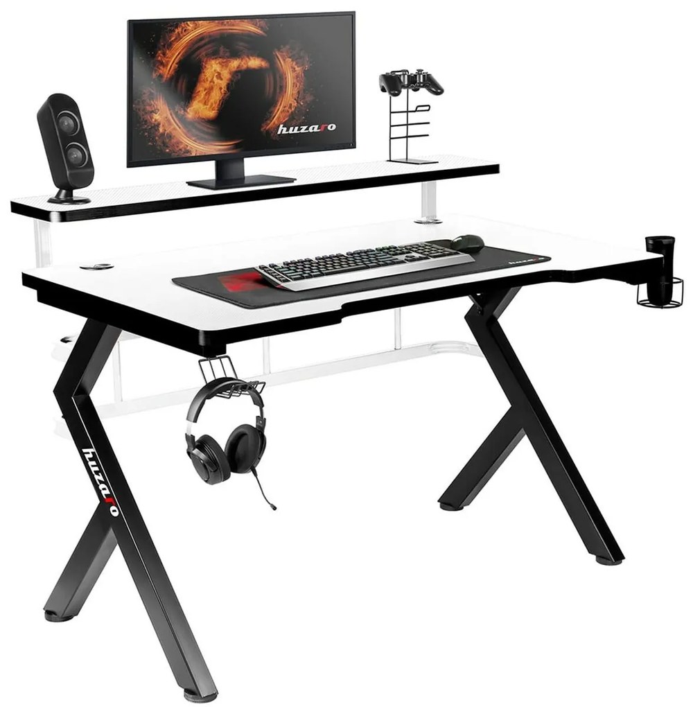 Бюро Gaming Huzaro HZ-Hero 5.0 White Бял Черен Подложка от Въглеродни Влакна 120 x 60 cm