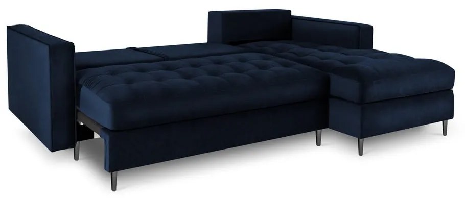 Ъглов разтегателен диван от синьо кадифе , десен ъгъл Santo - Milo Casa