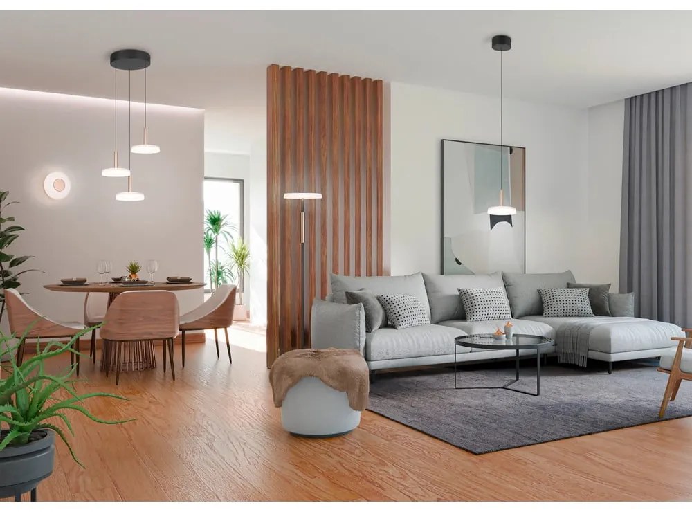 Черно-бяло и златисто LED затъмняващо се висящо осветително тяло със стъклен абажур ø 35 cm Celeste – Trio