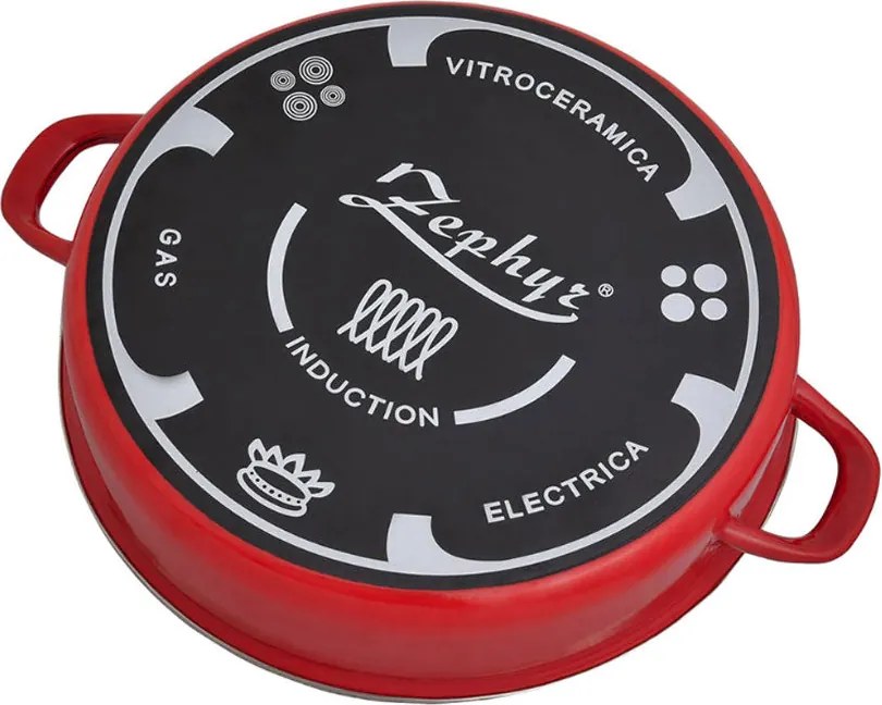 Тенджера и тава 2в1 ZEPHYR Stone Line ZP 1222 DE32, 32 см, Каменно покритие, Индукция, Червена